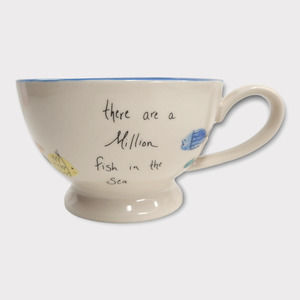 Ceramic Fish Print Teacup in Cream and Blue